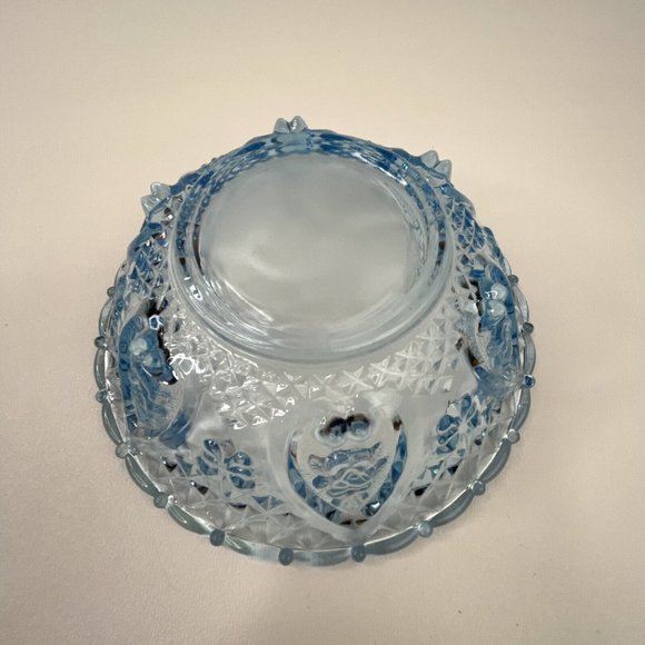 Vintage 1970 Light Blue Marked KIG Malaysia Glass Candy Nut Dish with Lid 7"x4" - Picture 7 of 9